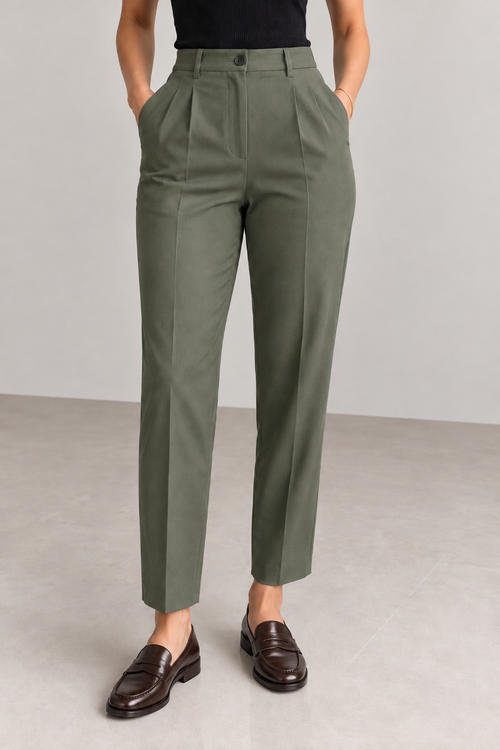 Pantalon Tailleur à Pinces Taille Haute